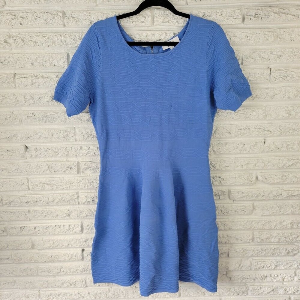 Belle Badgley Mischka XL Womens Blue Knit Fit Flare Dress Short Sleeve BLU10E